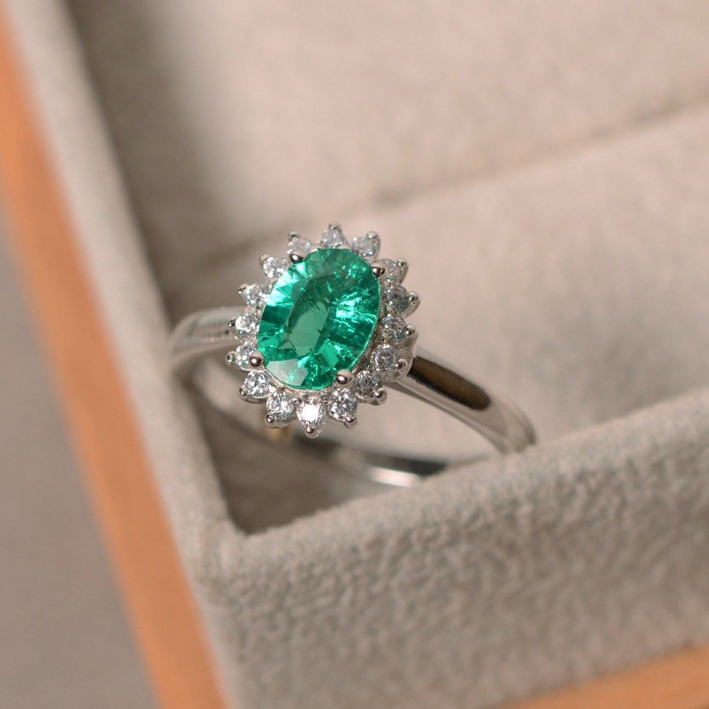 Lab grown emerald ring may birthstone sterling by LuoJewelry