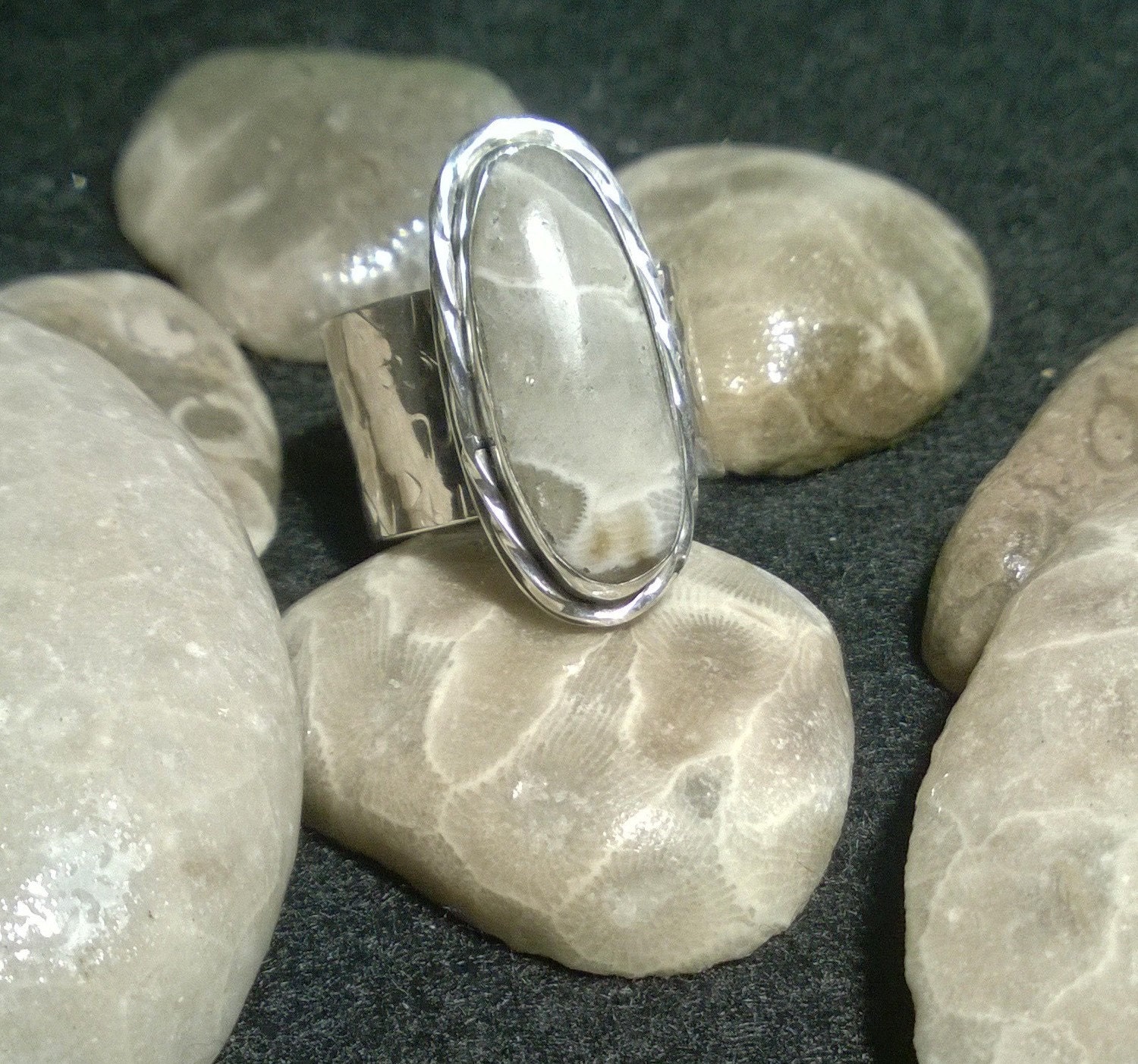 Petoskey Stone Jewelry Ring Michigan Hand Crafted