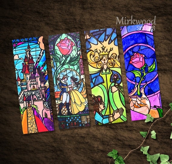 Beauty and the Beast Stained Glass Bookmarks Colorful