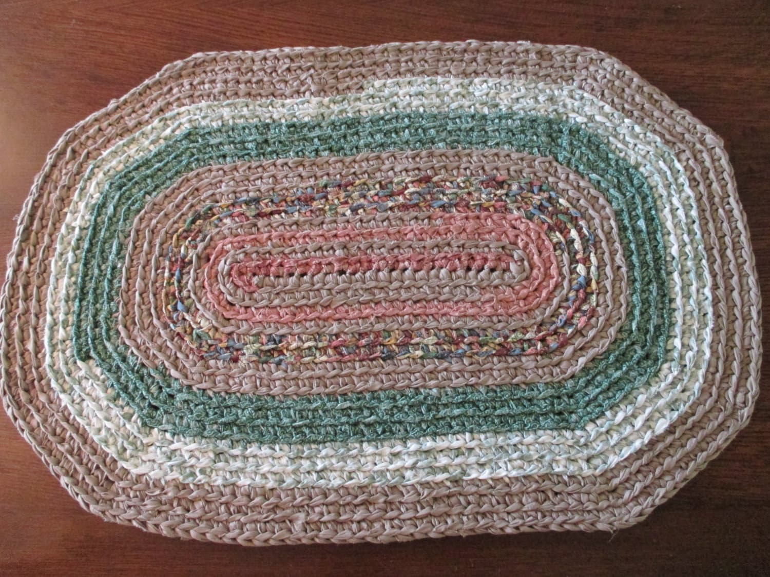 Oval Crochet Rag Rug Upcycled Sheets Handmade Crochet Rag