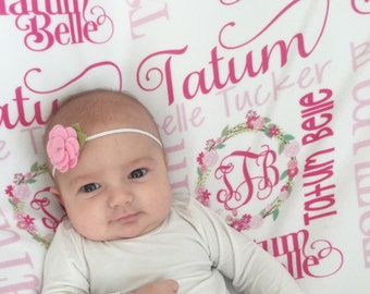 Personalized Baby Blanket - Monogram Baby Blanket - Swaddle Receiving Blanket - Baby Shower Gift - Custom Blanket