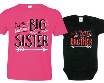 Big Sister Little Brother Shirts set of 2, Sibling T-shirt or Creeper, Big Sisters shirt, Little Brothers Hipster shirt, HipSib