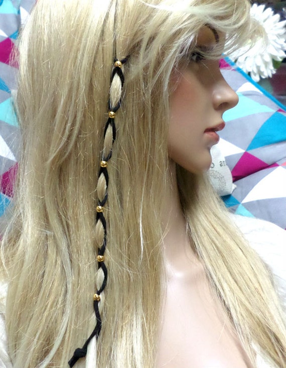 Items similar to Metallic Gold Bead Suede Leather Hair Ties, Hair Wrap