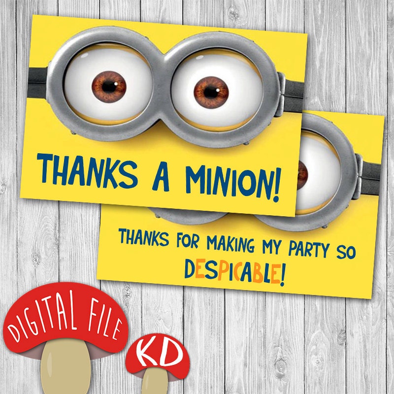 Minions Thank You Card 4x6 & 5x7 Despicable me by KinokoDesigns