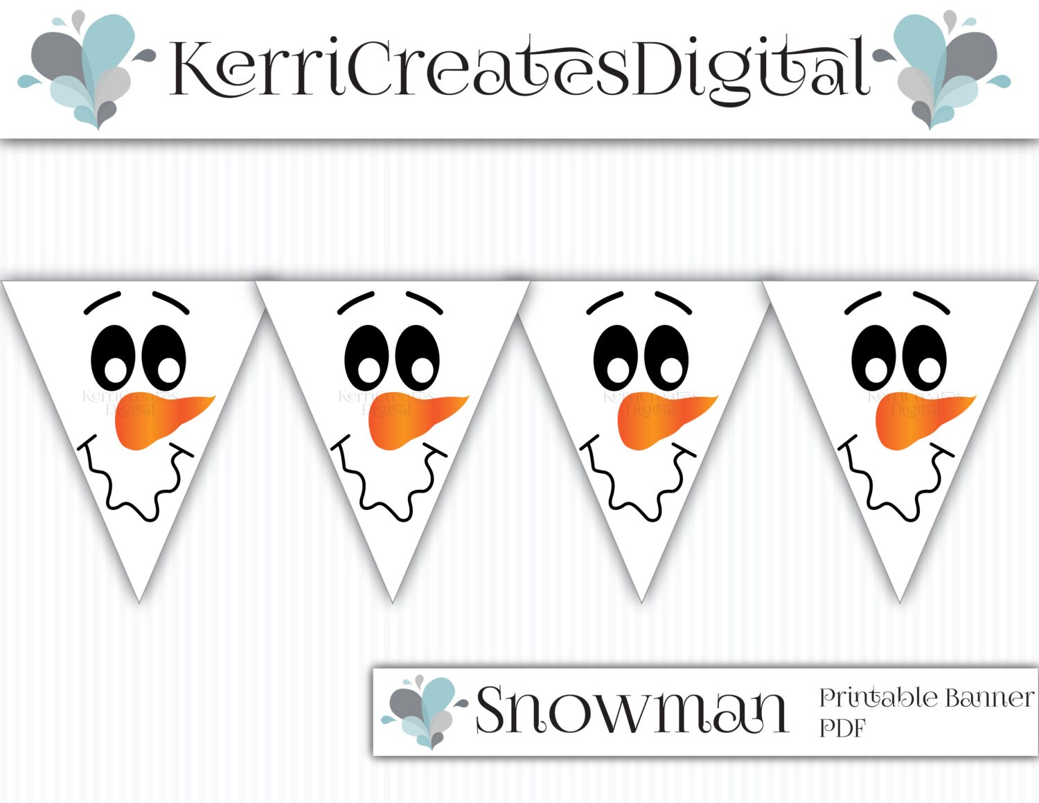Snowman Banner Snowman Digital Pennant PDF by KerriCreatesDigital