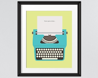 Once upon a time Retro Typewriter, Lime Green, Art Printable, Wall Decor, Retro Art, Gifts for her, 8x10, INSTANT DOWNLOAD