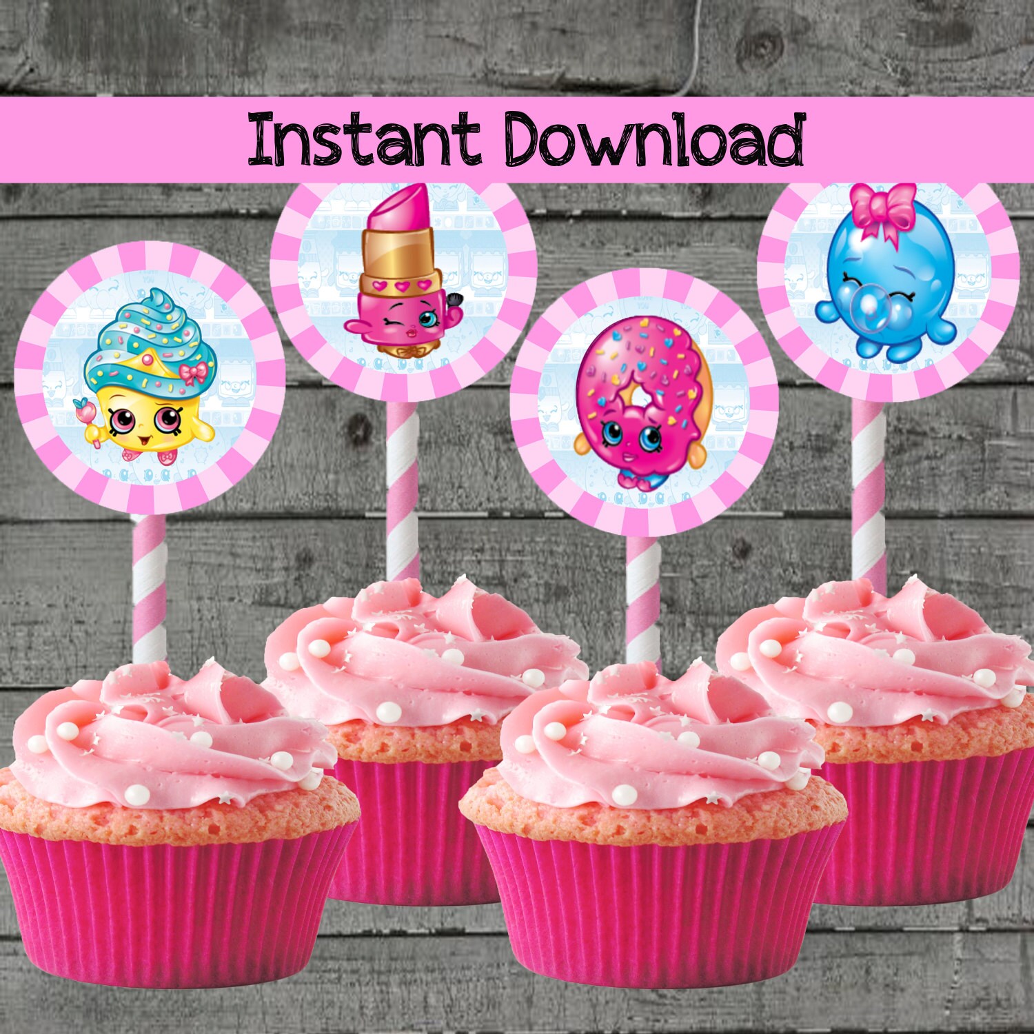 Shopkins Cupcake Toppers Kids Birthday by PartyPrintableInvite