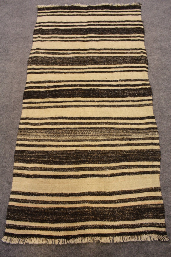 Antique White Black Turkish Rug Kilim Anatolian White Black