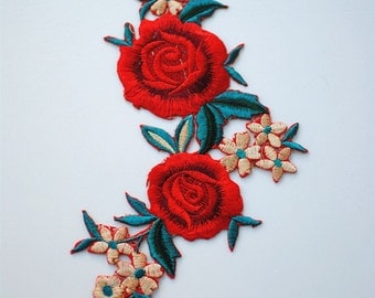 Red Embroidered Flower Applique Patch,Vintage Floral Patch for Clothing or Dress Decorations