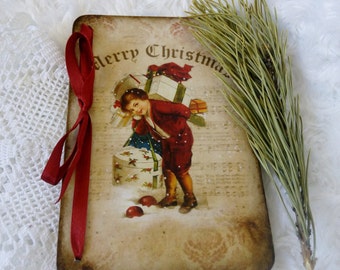 Christmas gift Merry Christmas Wooden Christmas cards Vintage style card Handmade cards Victorian Christmas wood card Decoupage christmas