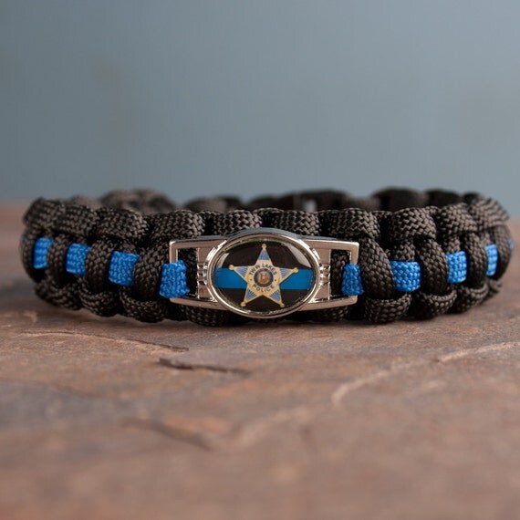 Customized Paracord Bracelet Blue Line Police Department Badge