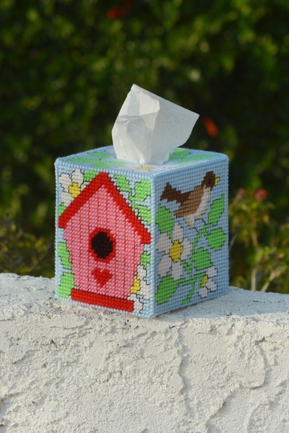 Bird House Tissue Box Cover by VerannaCrafts on Etsy
