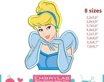 Applique Princess Cinderella. Machine Embroidery Applique Design. Instant Digital Download (16223)