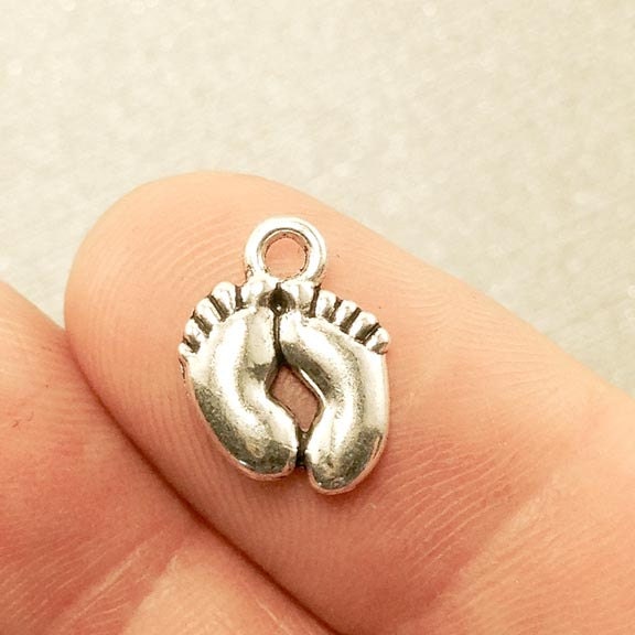 Foot Charm. 10 pcs Antique Silver Tone Baby Foot Charms