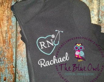 Nurse Heart Stethoscope Custom Monogrammed Full-Zip Fleece Jacket