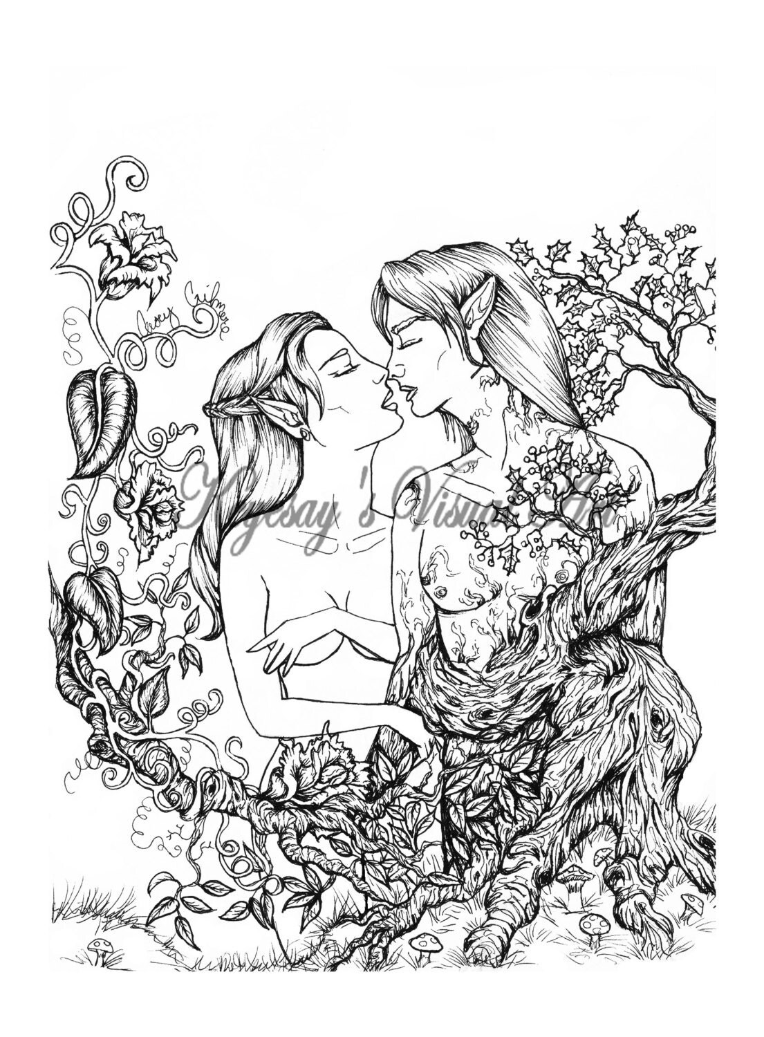 Adult Fantasy Coloring Page Digital Download Digi Print Stamp