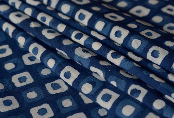 Indigo square block print fabric