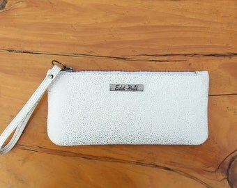White Leather Clutch, Small Leather Clutch, Genuine Leather Purse Wristlet, Real Leather Small Stylish White Bag, Edel-Heid, EHCLT1002WH