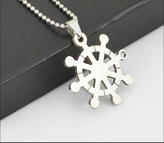 Boat Wheel Necklace - rudder ship steering helm stainless steel 