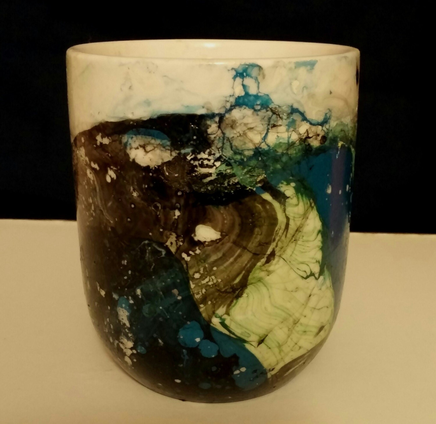 Hand Painted Coffee Mug/Upcycled Teal Coffee by TenaciousImages
