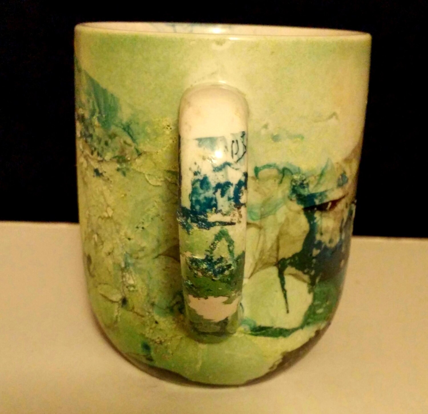 Hand Painted Coffee Mug/Upcycled Teal Coffee by TenaciousImages