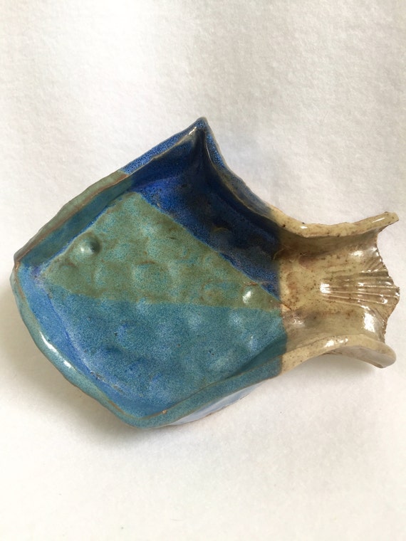 Seashell Pottery Fish Hand Built Spoon Rest Trinket Jewelry