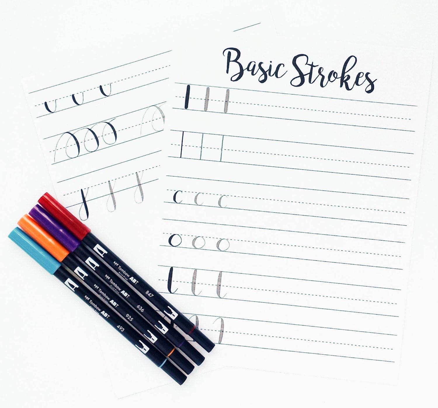 Brush Lettering Practice Worksheets Basic Strokes Basic