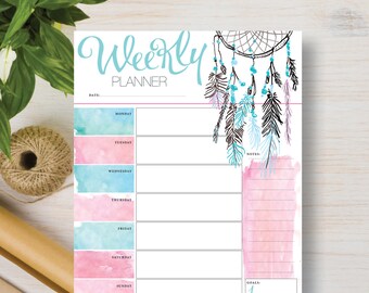 Weekly Printable Dream Catcher Insert. Attrape-Rêve, Boho, Feathers organizer includes: A5, A4, Half Letter & Letter (8.5 x 11) | #597
