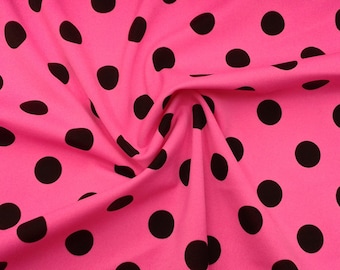 Pink and Black Polka Dot Nylon Spandex Fabric By The Yard