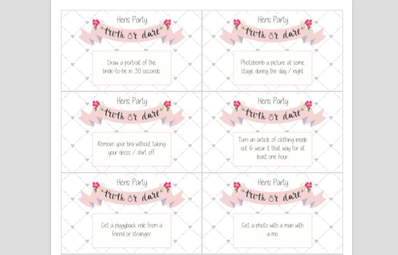 Hens Party Truth & Dare Cards Printable by WhimsyChuffed on Etsy