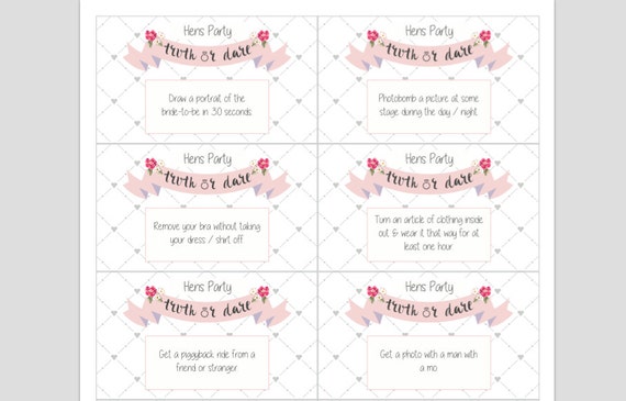 Hens Party Truth And Dare Cards Printable By Whimsychuffed On Etsy 6989