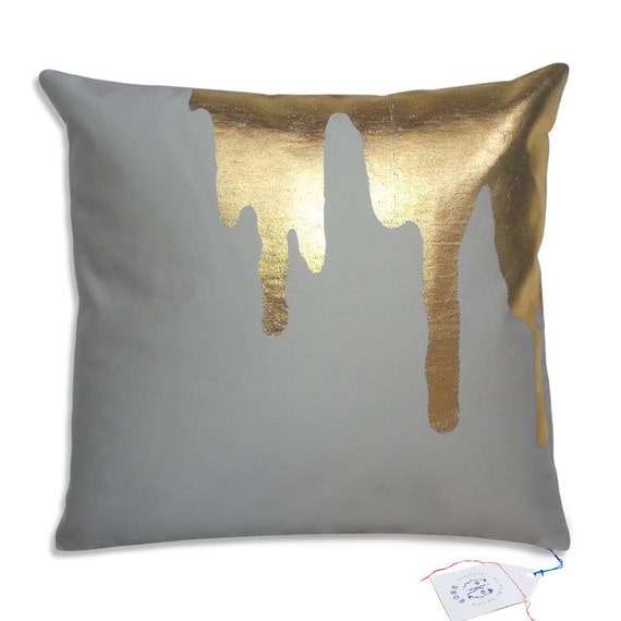 gold splash on light grey throw pillow toss pillow