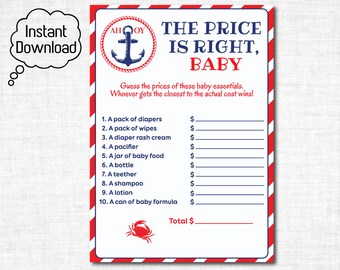 Nautical Baby Shower Price Is Right Game, The Price Is Right Baby Shower Game, Anchor Price Is Right Nautical Shower Games, Ahoy It’s A Boy