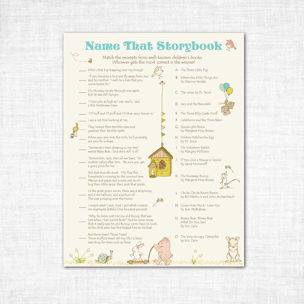 Storybook Baby Shower Name That Storybook Printable Game
