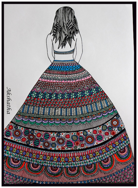 Items similar to Dress Zentangle, Zentangle Art, Doodle Art, Pen and