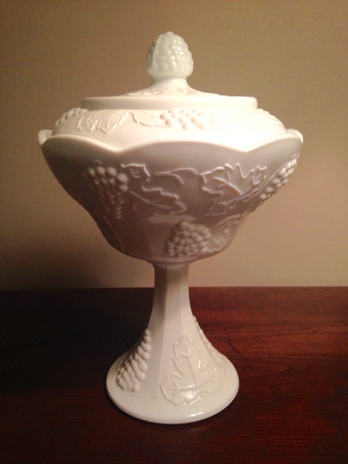 Milk Glass Pedestal Candy Dish with Lid Indiana Glass Colony