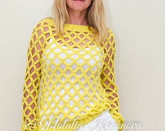 Off-Shoulder Sweater Crochet Pattern - Women Pullover Top - Summer Open Stitch Sweater - Small, Medium, large, Extra Large Sizes - PDF