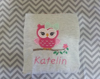 Owl on a Branch Applique Shirt