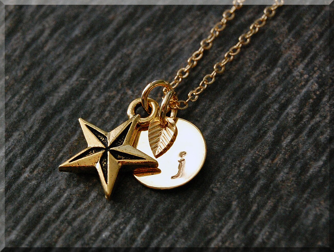 Gold Nautical Star Necklace Initial Charm Necklace