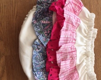 White denim ruffled diaper cover bloomers