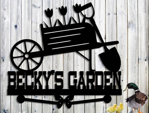 Metal Garden Sign Custom Personalized Wheelbarrow