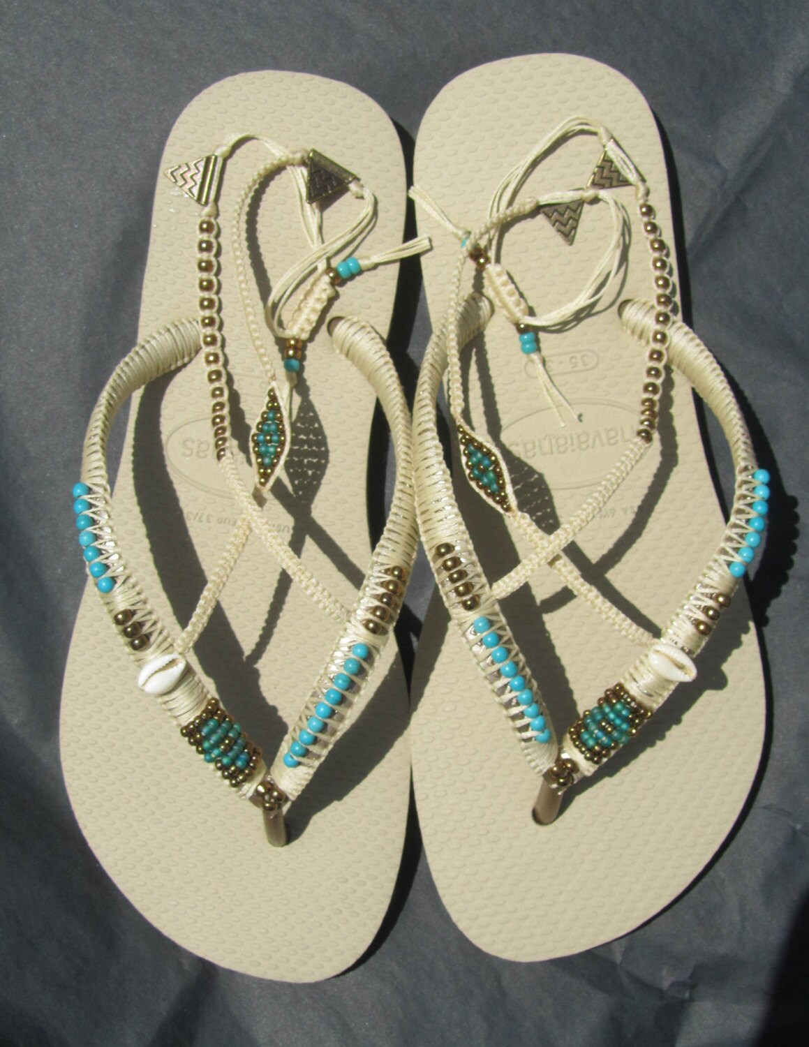 flip flops with turquoise stones