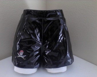 Black pleather shorts with a pirate patch!