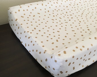Gold metallic dot changing pad cover, gold contour pad cover, scattered gold dots, gold nursery, gold bedding, gold dots, baby girl bedding,