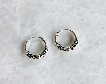 12mm Bali hoops with ball, Sterling silver Bali hoops, Balinese silver hoop earrings, Hoop with ball, Tribal hoops (H11)