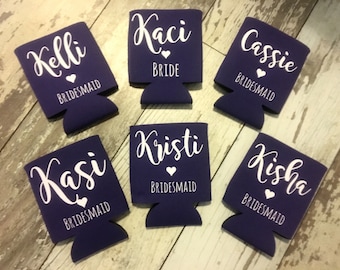 Wedding Can Cooler, Wedding Cozies, Bridesmaid Coolers, Beer Sleeves, Bride and Groom Can Insulators, Wedding Coolies, Wedding Favors, Bride