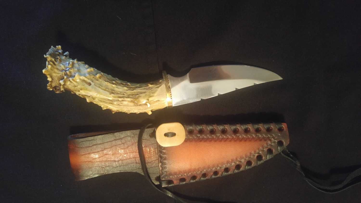 No 3 Hand made deer antler knife with leather sheath