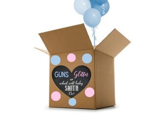 Guns or Glitter Gender Reveal Decor - Box Heart - Gender Reveal Idea - Gender Reveal Decoration - Gender Reveal Custom Name Digital File