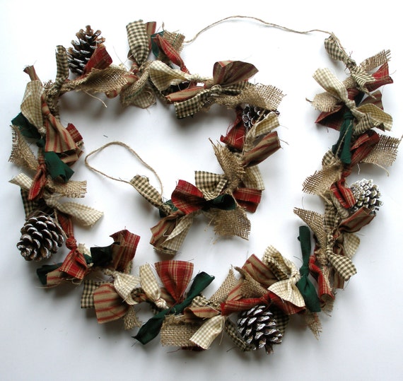 Christmas garland rag garland pine cones hand tied