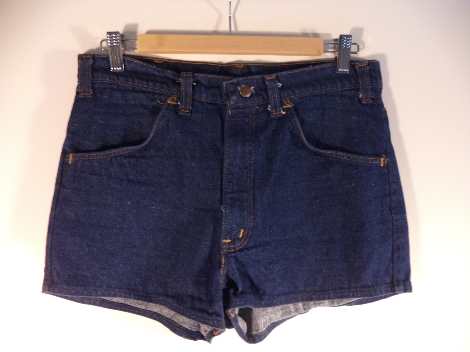 70's Thumbs Up hippie jean shorts// Vintage hitch hiker